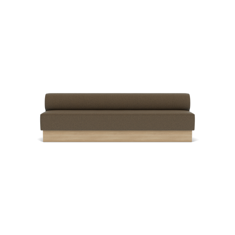 Audo Copenhagen Eave Dining Sofa, Open Section, 103" in Logan Nutmeg on a Plateau base in Natural Oak, packshot on white