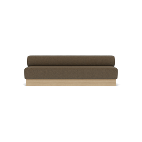 Audo Copenhagen Eave Dining Sofa, Open Section, 99" in Logan Nutmeg on a Plateau base in Natural Oak, packshot on white