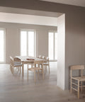 post dining table and post dining chairs designed by cecile manz for fredericia furniture