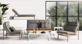 Perch Outdoor Sun Lounger by Blu Dot in Toohey Charcoal, styled in outdoor lounge setting with Perch collection