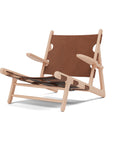 cognac leather and light oiled oak hunting chair by borge mogensen for fredericia furniture