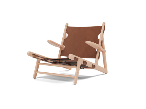 cognac leather and light oiled oak hunting chair by borge mogensen for fredericia furniture