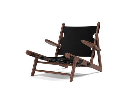 saddle black leather and smoked oak hunting chair by borge mogensen for fredericia furniture