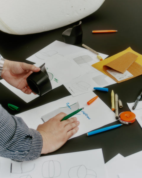 Design sketches and scale model for the Gomo Lounge Chair by Fredericia, Scandinavian furniture design process.