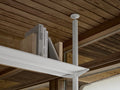 String Furniture Pira pole fixed to a wood slat ceiling, floor to ceiling mounting detail