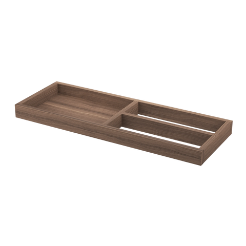 String Furniture Pira Organiser in walnut, 34 inch solid wood shelf organiser with compartments, white background packshot