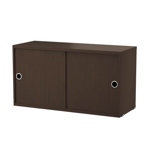 String Furniture cabinet with sliding doors in dark oak – Scandinavian modular furniture piece