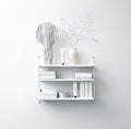White String® Pocket shelf styled in a bathroom with towels, skincare, and a ceramic vase – Scandinavian modular shelving