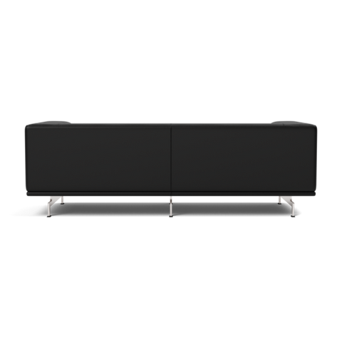 Rear view of Delphi Sofa in black leather with sleek modern silhouette, Fredericia Danish design