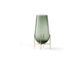 echasse vase designed by theresa rand in brushed brass metal base and smoked glass vase by audo copenhagen