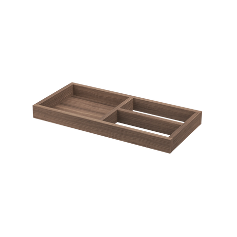 String Furniture Pira Organiser in walnut, 26.1 inch solid wood shelf organiser with compartments, white background packshot