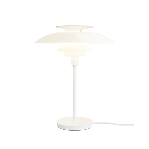 PH-80 Table Lamp in white finish illuminated against black background