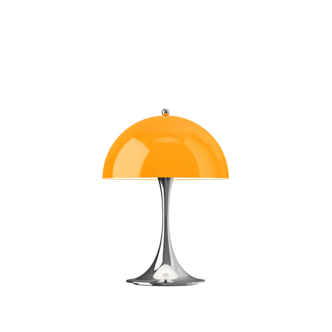 Louis Poulsen panthella 250 portable designed by Verner panton in orange and chrome
