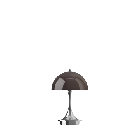 panthella portable 160 by Louis poulsen in brown and chrome 