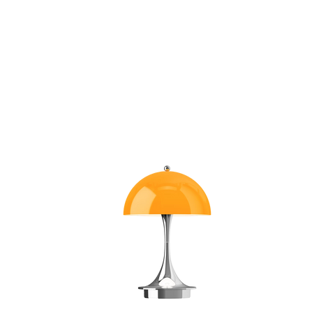 Louis Poulsen portable panthella 160 designed by Verner panton in orange and chrome
