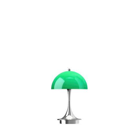 Louis Poulsen portable panthella 160 designed by Verner panton in green and chrome