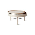 Audo Copenhagen Turning Table in Natural Oak and Black Chrome, packshot on white