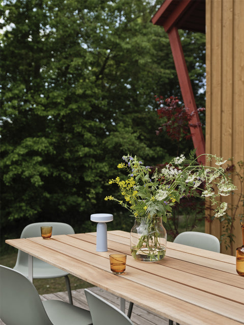 outdoor scandinavian wood slat dining table by muuto 