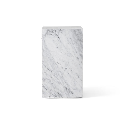Audo Copenhagen Plinth Tall in White Carrara Marble, packshot on white
