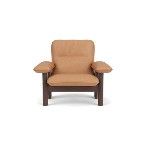 Audo Copenhagen Brasilia Lounge Chair in Dark Stained Oak and Camel Dunes, packshot on white