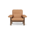 Audo Copenhagen Brasilia Lounge Chair in Walnut and Camel Dunes, packshot on white