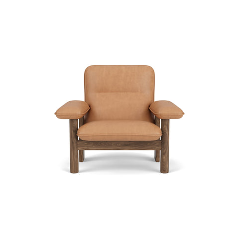 Audo Copenhagen Brasilia Lounge Chair in Walnut and Camel Dunes, packshot on white