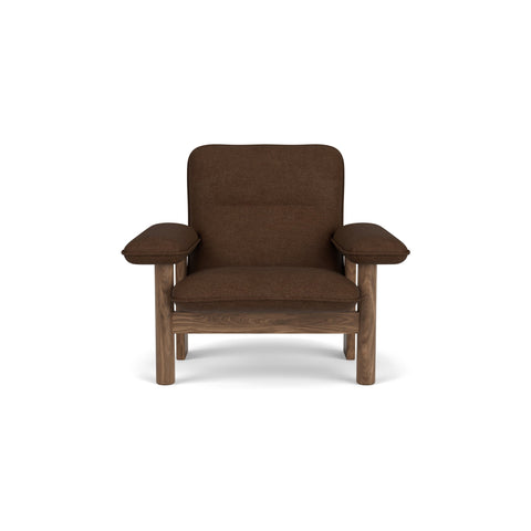 Audo Copenhagen Brasilia Lounge Chair in Walnut and Audo Bouclé 07, packshot on white