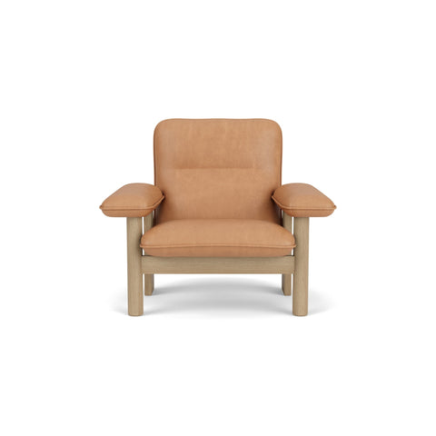 Audo Copenhagen Brasilia Lounge Chair in Natural Oak and Camel Dunes, packshot on white
