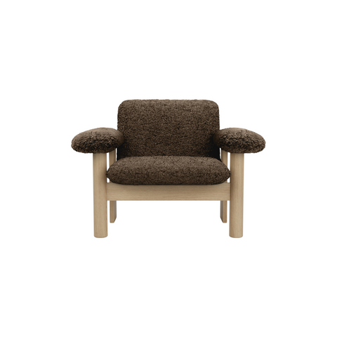 Audo Copenhagen Brasilia Lounge Chair, Low Back in Natural Oak with Sheepskin Root, packshot on white