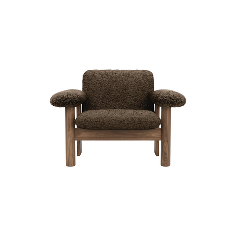 Audo Copenhagen Brasilia Lounge Chair, Low Back in Walnut with Sheepskin Root, packshot on white
