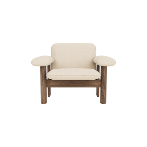 Audo Copenhagen Brasilia Lounge Chair, Low Back in Walnut with Logan Jasmine, packshot on white