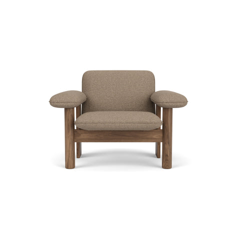 Audo Copenhagen Brasilia Lounge Chair, Low Back in Walnut with Logan Flint, packshot on white