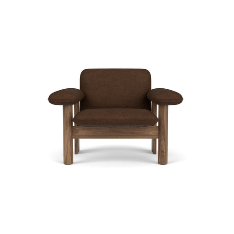 Audo Copenhagen Brasilia Lounge Chair, Low Back in Walnut with Audo Bouclé 07, packshot on white