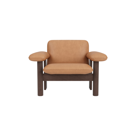 Audo Copenhagen Brasilia Lounge Chair, Low Back in Dark Stained Oak with Camel Dunes, packshot on white