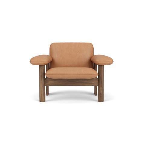 Audo Copenhagen Brasilia Lounge Chair, Low Back in Walnut with Camel Dunes, packshot on white