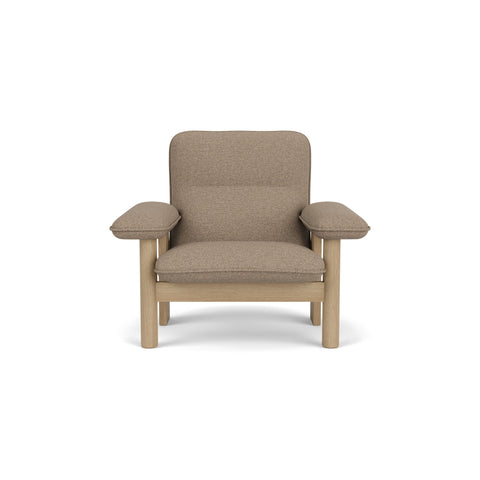Audo Copenhagen Brasilia Lounge Chair in Natural Oak and Logan Flint, packshot on white