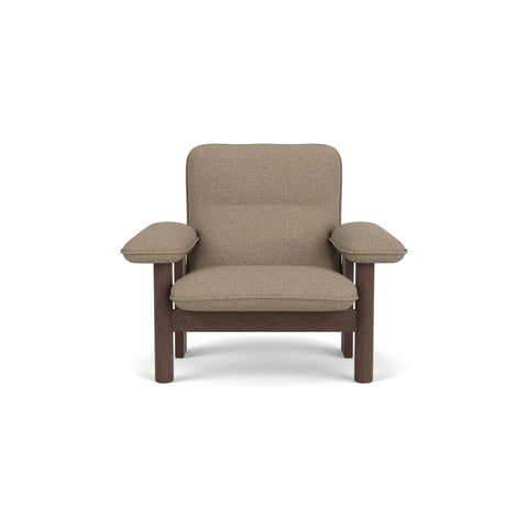 Audo Copenhagen Brasilia Lounge Chair in Dark Stained Oak and Logan Flint, packshot on white