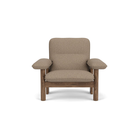 Audo Copenhagen Brasilia Lounge Chair in Walnut and Logan Flint, packshot on white