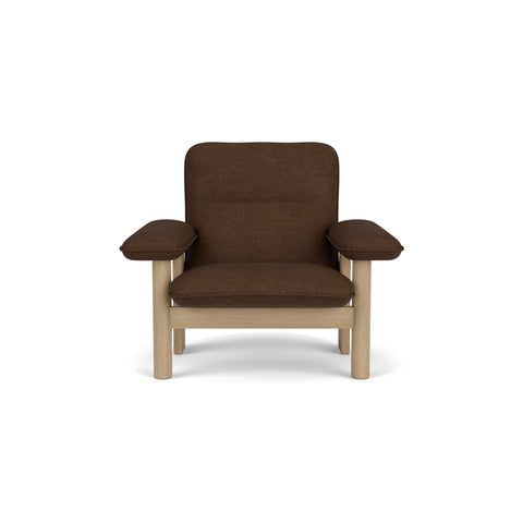Audo Copenhagen Brasilia Lounge Chair in Natural Oak and Audo Bouclé 07, packshot on white