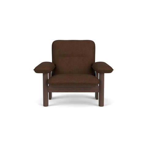 Audo Copenhagen Brasilia Lounge Chair in Dark Stained Oak and Audo Bouclé 07, packshot on white