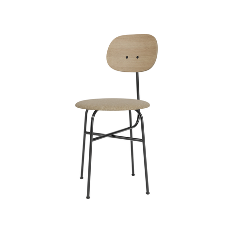 Audo Copenhagen Afteroom Plus Dining Chair, Upholstered Seat in Natural Oak and Audo Bouclé 02, packshot on white