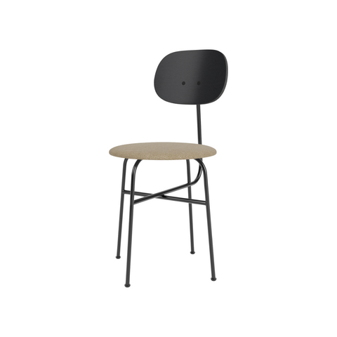Audo Copenhagen Afteroom Plus Dining Chair, Upholstered Seat in Black Painted Ash and Audo Bouclé 02, packshot on white