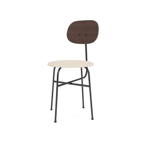 Audo Copenhagen Afteroom Plus Dining Chair, Upholstered Seat in Dark Stained Oak and Logan Jasmine, packshot on white