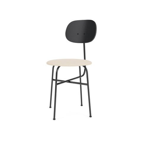 Audo Copenhagen Afteroom Plus Dining Chair, Upholstered Seat in Black Painted Ash and Logan Jasmine, packshot on white