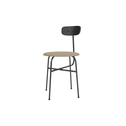 Audo Copenhagen Afteroom Dining Chair, Upholstered Seat in Black Painted Ash with Audo Bouclé 02, packshot on white