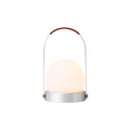 Audo Copenhagen Carrie Portable Lamp, Leather Handle in Brushed Aluminum, packshot on white