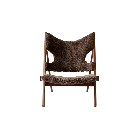 Audo Copenhagen Knitting Lounge Chair, Sheepskin in Walnut and Sheepskin Root, packshot on white