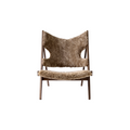 Audo Copenhagen Knitting Lounge Chair, Sheepskin in Dark Stained Oak and Sheepskin Sahara, packshot on white