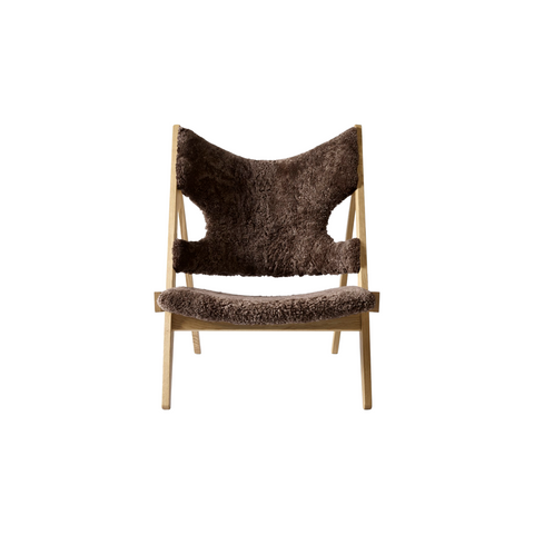 Audo Copenhagen Knitting Lounge Chair, Sheepskin in Natural Oak and Sheepskin Root, packshot on white