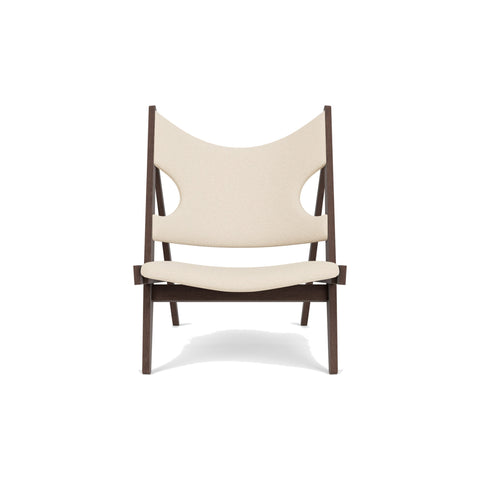 Audo Copenhagen Knitting Lounge Chair in Dark Stained Oak and Logan Jasmine, packshot on white